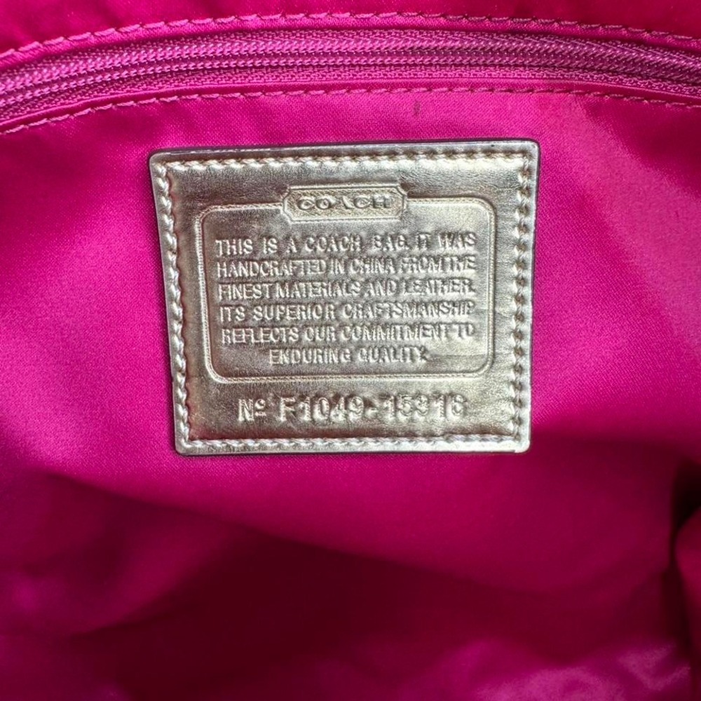 Y2k Coach Poppy Signature Khaki Gold Pink Large Tote‎ Shoulder Bag Glam - Picture 9 of 9